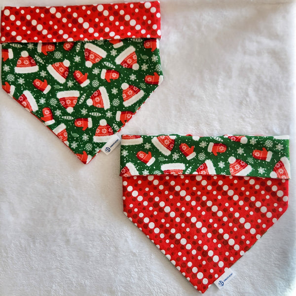 Christmas Reversible Snap-On Bandana - Christmas Hats/Bokeh