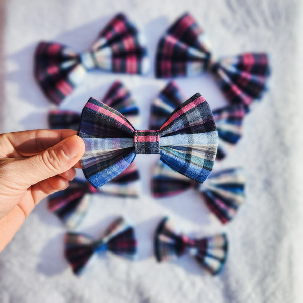 Pink - Blue Plaid Bow Tie