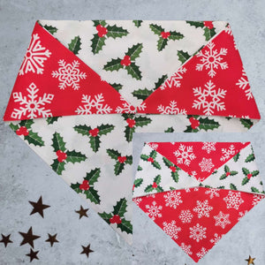 Christmas Reversible Snap-On Bandana﻿ - Snowflakes/Mistletoe