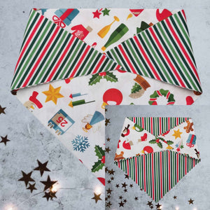 Christmas Reversible Snap-On Bandana﻿ - Christmas Stripes/Christmas Mix